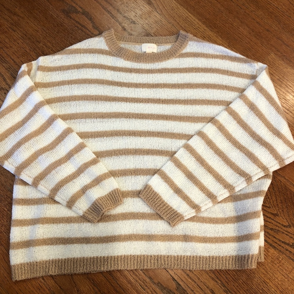 Forever 21 Striped Sweater Beige White Small